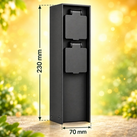 Elektryczny słupek ogrodowy z gniazdami 2x 230V zasilający czarny 23cm LUXA