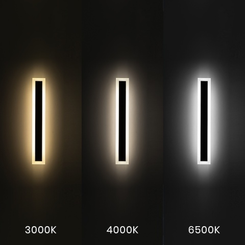 Porównanie barw światła kinkietu WOW ML1723: 3000K, 4000K i 6500K