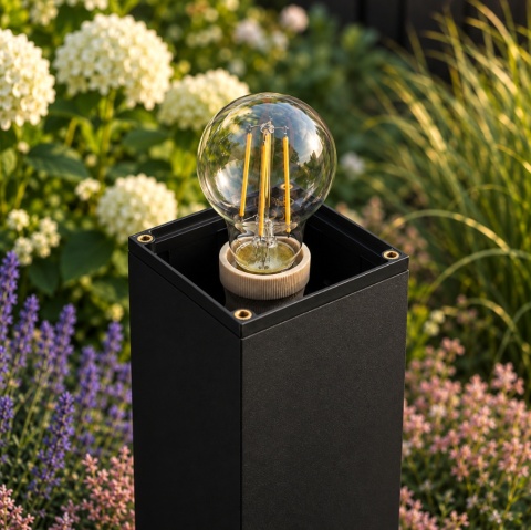 Lampa LUMILED TAXUS 2 ze zdjętym kloszem i przykładową żarówką LED E27 w oprawce.