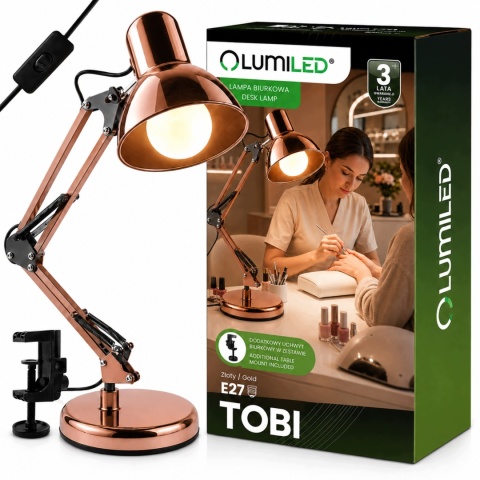 Lampka Biurkowa GLAMOUR SZKOLNA Nocna na LED E27 Regulowana KOSMETYCZNA TOBI