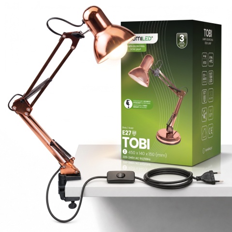 Lampka Biurkowa GLAMOUR SZKOLNA Nocna na LED E27 Regulowana KOSMETYCZNA TOBI