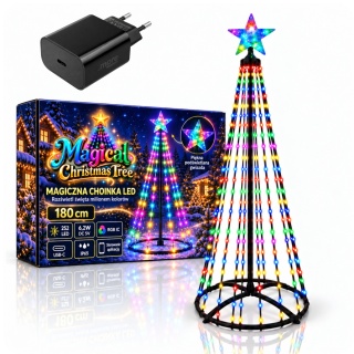 Magiczna Kolorowa Świąteczna Choinka LED 180cm 252 LED RGB Bluetooth IP65