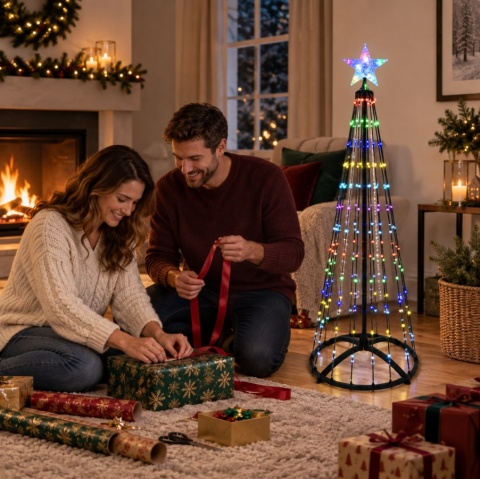 Magiczna Kolorowa Świąteczna Sztuczna Choinka LED 120cm 156 LED RGB Bluetooth IP65