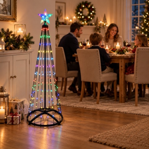 Magiczna Kolorowa Świąteczna Sztuczna Choinka LED 120cm 156 LED RGB Bluetooth IP65
