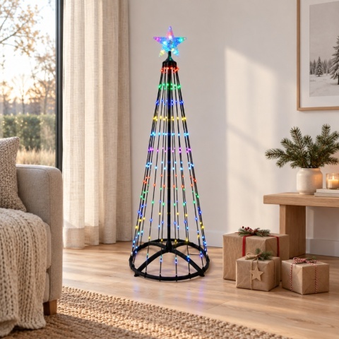 Magiczna Kolorowa Świąteczna Sztuczna Choinka LED 120cm 156 LED RGB Bluetooth IP65