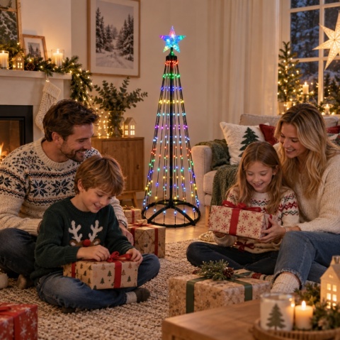 Magiczna Kolorowa Świąteczna Sztuczna Choinka LED 120cm 156 LED RGB Bluetooth IP65