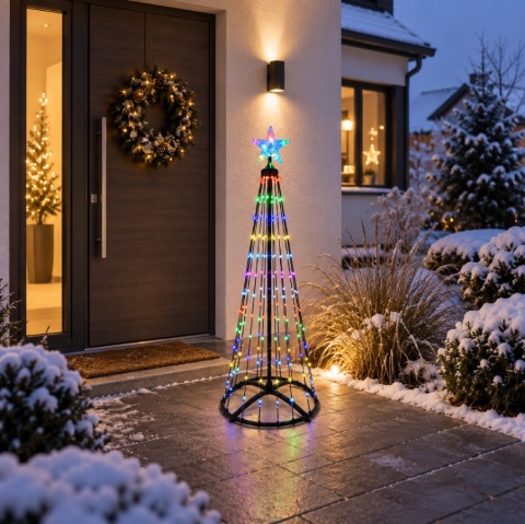 Magiczna Kolorowa Świąteczna Sztuczna Choinka LED 120cm 156 LED RGB Bluetooth IP65