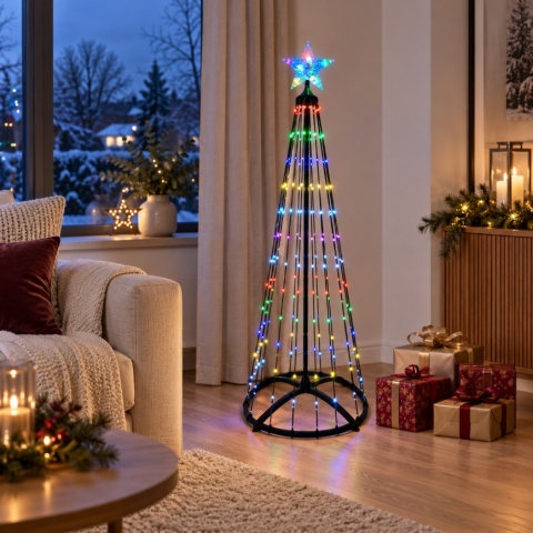 Magiczna Kolorowa Świąteczna Sztuczna Choinka LED 120cm 156 LED RGB Bluetooth IP65