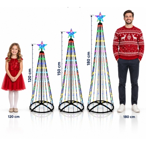 Magiczna Kolorowa Świąteczna Sztuczna Choinka LED 120cm 156 LED RGB Bluetooth IP65