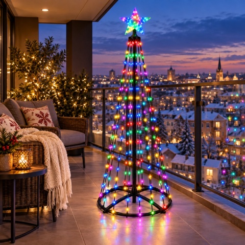 Magiczna Kolorowa Święteczna Choinka LED 150cm 204 LED RGB Bluetooth IP65