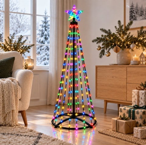 Magiczna Kolorowa Święteczna Choinka LED 150cm 204 LED RGB Bluetooth IP65