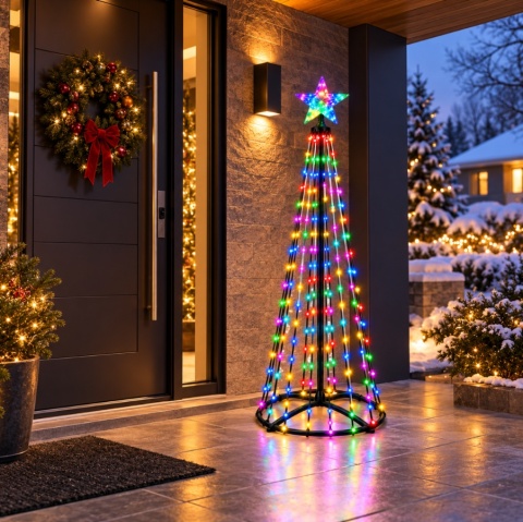 Magiczna Kolorowa Święteczna Choinka LED 150cm 204 LED RGB Bluetooth IP65