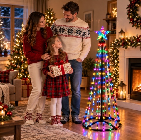 Magiczna Kolorowa Święteczna Choinka LED 150cm 204 LED RGB Bluetooth IP65