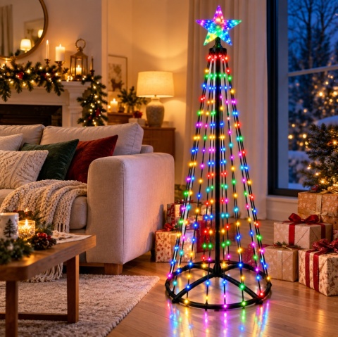 Magiczna Kolorowa Święteczna Choinka LED 150cm 204 LED RGB Bluetooth IP65