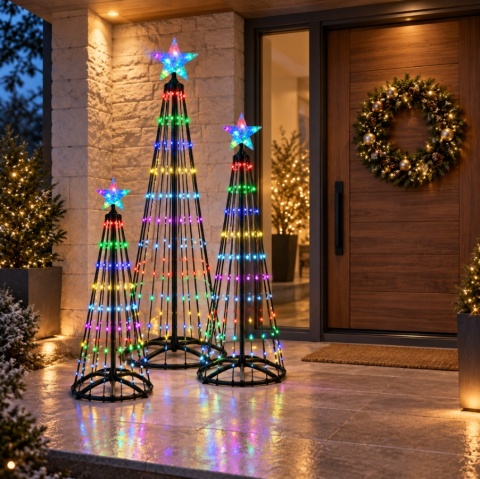 Magiczna Kolorowa Święteczna Choinka LED 150cm 204 LED RGB Bluetooth IP65