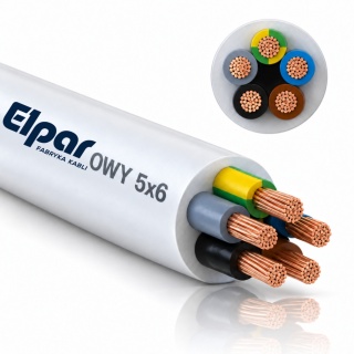 Przewód okrągły elektryczny 5x6 Biały OWY 500V H05VV‑F linka 1m