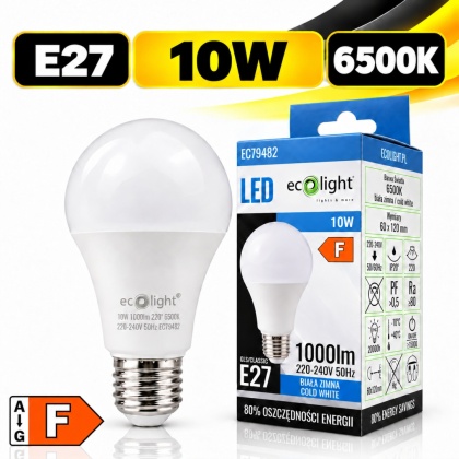 ŻARÓWKA LED E27 10W 6500K BARWA ZIMNA