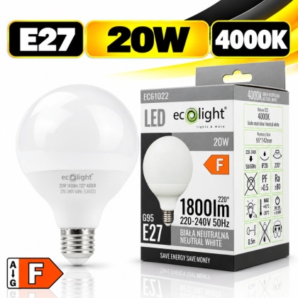Żarówka LED E27 G95 20W 4000K 1800lm ECO LIGHT EC61022