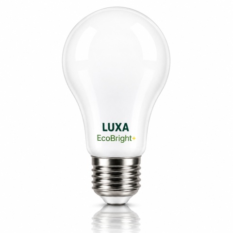Żarówka LED E27 LUXA EcoBright+ 8W 3000K, mleczna bańka A60 z odbiciem premium.