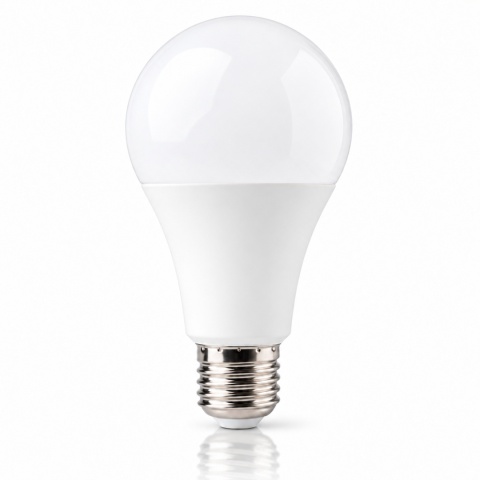 Żarówka LED ECO LIGHT EC79550 E27 18W 6500K 1800lm na białym tle z odbiciem.