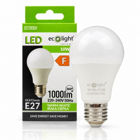 Żarówka LED E27 10W 1000lm 3000K ciepła A60 Ecolight odpowiednik 60W - 70W