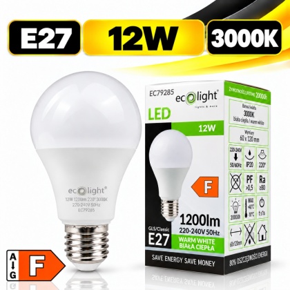 Żarówka LED E27 A60 12W 3000K 1200lm ECO LIGHT EC79285