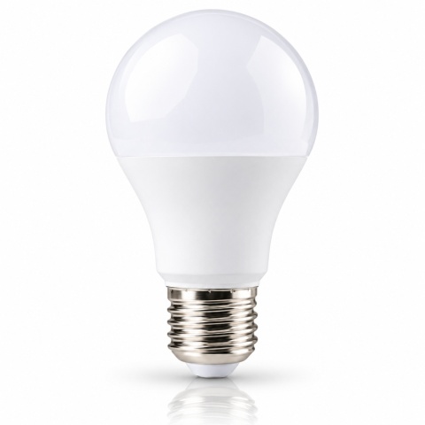 Żarówka LED ECO LIGHT EC79387 E27 A60 12W 4000K, czyste zdjęcie z odbiciem.