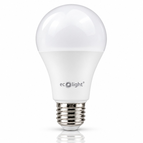 Żarówka LED E27 A60 ECO LIGHT EC79547 15W 4000K na białym tle z lustrzanym odbiciem