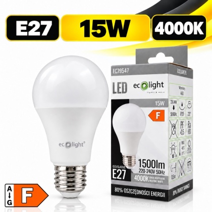Żarówka LED E27 A60 15W 4000K 1500lm ECO LIGHT EC79547