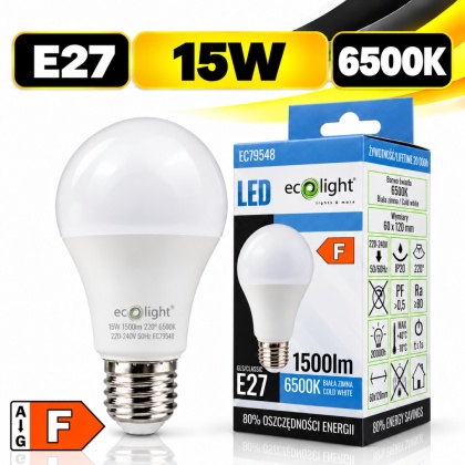 Żarówka LED E27 A60 15W 6500K 1500lm ECO LIGHT EC79548