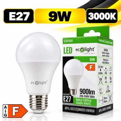 Żarówka LED E27 A60 9W 3000K 900lm ECO LIGHT EC61091