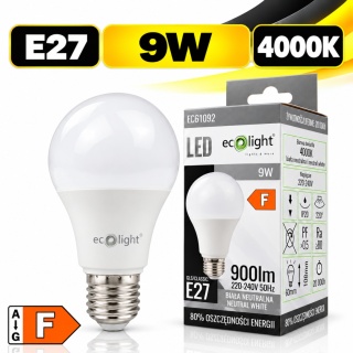 Żarówka LED E27 A60 9W 4000K 900lm ECO LIGHT EC61092