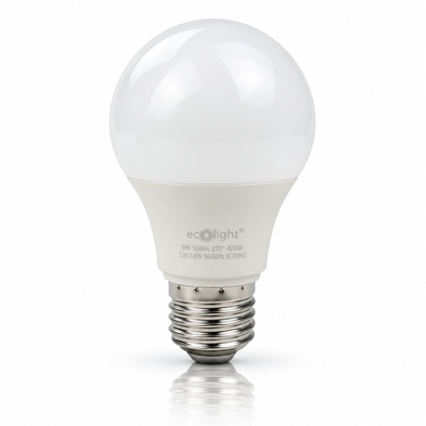 Żarówka LED E27 A60 ECO LIGHT EC61092 9W 4000K z odbiciem premium.