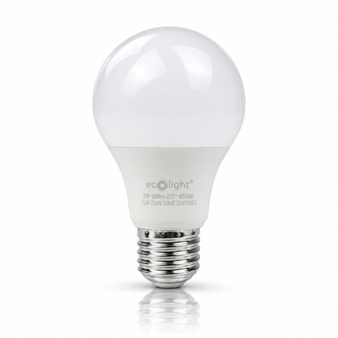 Żarówka LED E27 A60 ECO LIGHT EC61093 9W 6500K z odbiciem premium.