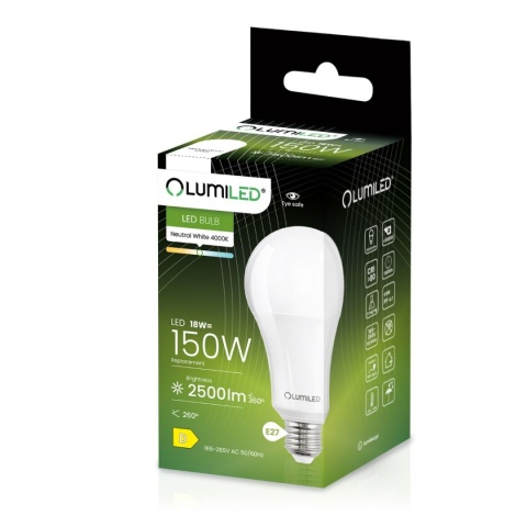 Żarówka LED E27 A80 18W = 150W 2430lm 4000K Barwa Neutralna 260°