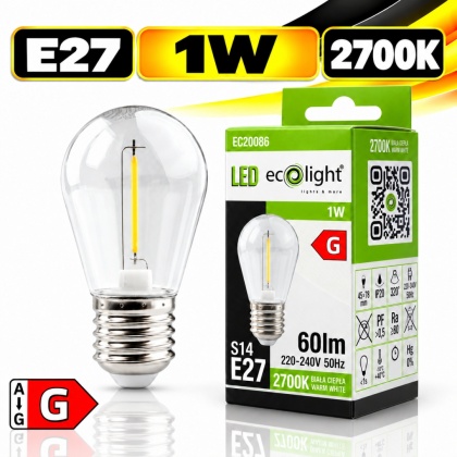 Żarówka LED E27 S14 Filament do girland 1W 2700K 60lm ECO LIGHT EC20086