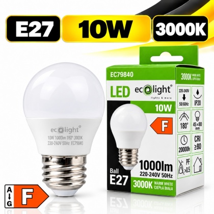 Żarówka LED E27 kulka 10W 3000K 1000lm ECO LIGHT EC79840