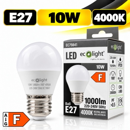 Żarówka LED E27 kulka 10W 4000K 1000lm ECO LIGHT EC79841