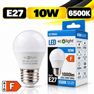 Żarówka LED E27 kulka 10W 6500K 1000lm ECO LIGHT EC79842