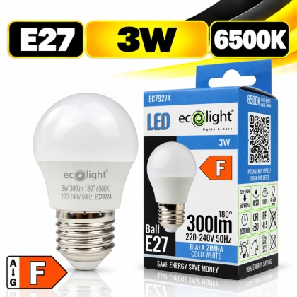 Żarówka LED E27 kulka 3W 6500K 300lm ECO LIGHT EC79274