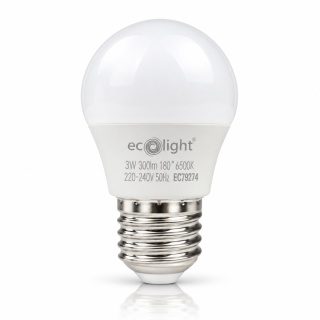 Żarówka LED E27 kulka 3W 6500K 300lm ECO LIGHT EC79274