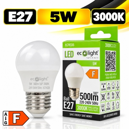 Żarówka LED E27 kulka 5W 3000K 500lm ECO LIGHT EC79335