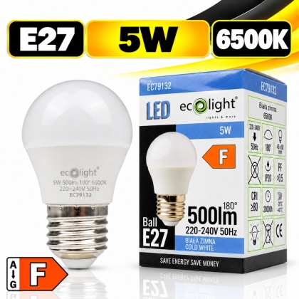 Żarówka LED E27 kulka 5W 6500K 500lm ECO LIGHT EC79132