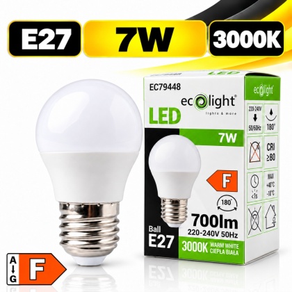 Żarówka LED E27 kulka 7W 3000K 700lm ECO LIGHT EC79448
