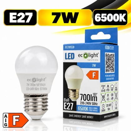 Żarówka LED E27 kulka 7W 6500K 700lm ECO LIGHT EC79559