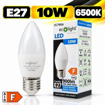 Żarówka LED E27 świeczka 10W 6500K 900lm ECO LIGHT EC79836