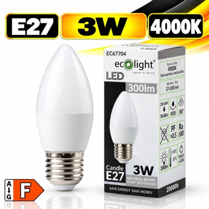 Żarówka LED E27 świeczka 3W 4000K 300lm ECO LIGHT EC67704