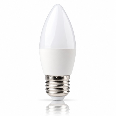 Żarówka LED E27 świeczka 3W 4000K ECO LIGHT EC67704 na białym tle z odbiciem