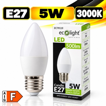 Żarówka LED E27 świeczka 5W 3000K 500lm ECO LIGHT EC79119