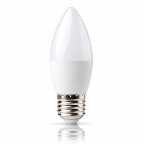 Żarówka LED E27 świeczka 5W 3000K ECO LIGHT EC79119 na białym tle z odbiciem